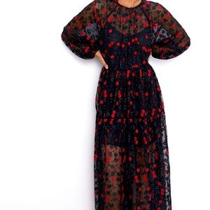 NWT ZARA Black Lace Embroidered Flower Dress
